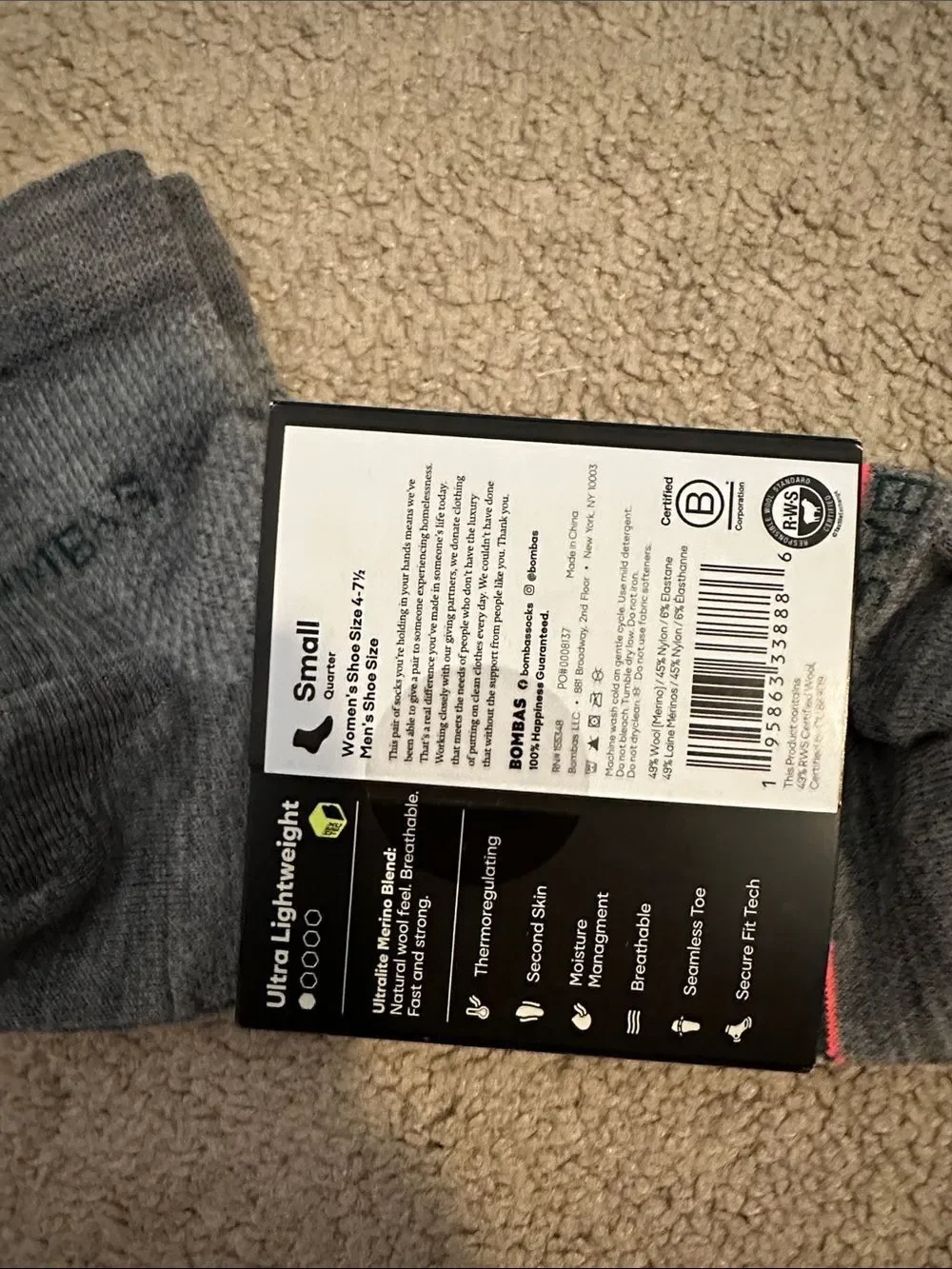 NWT Bombas small grey sport socks